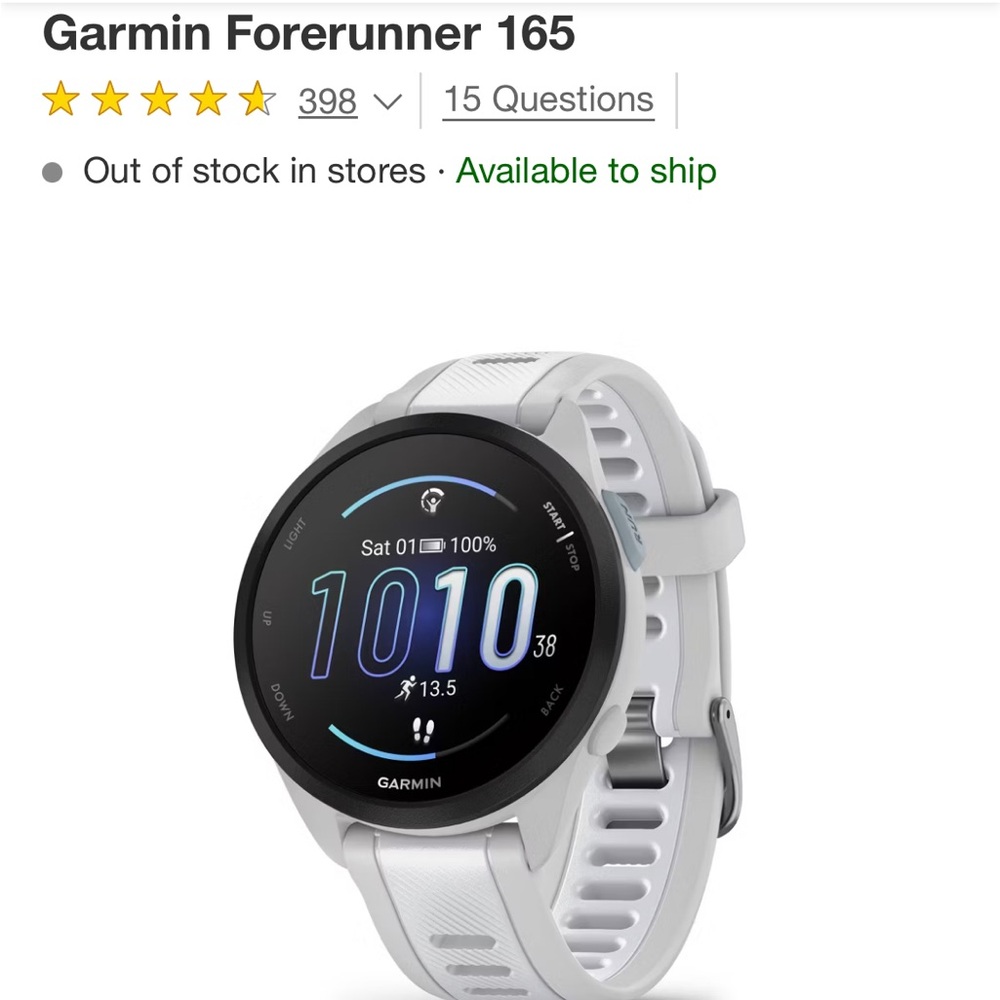 garmin Forerunner 165 White and Black Smartwatch